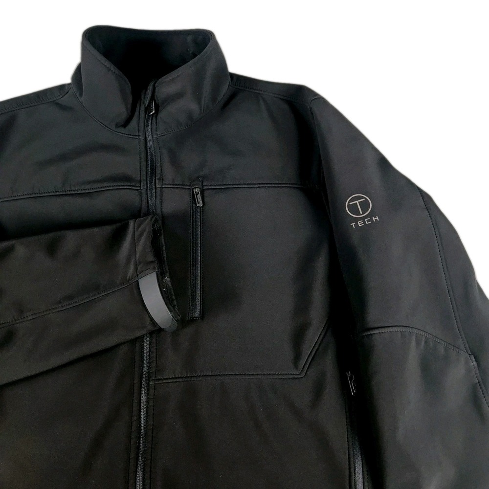 T Tech By Tumi Jacket Mens Large Black Soft Shell Windbreaker Full Zip Pockets